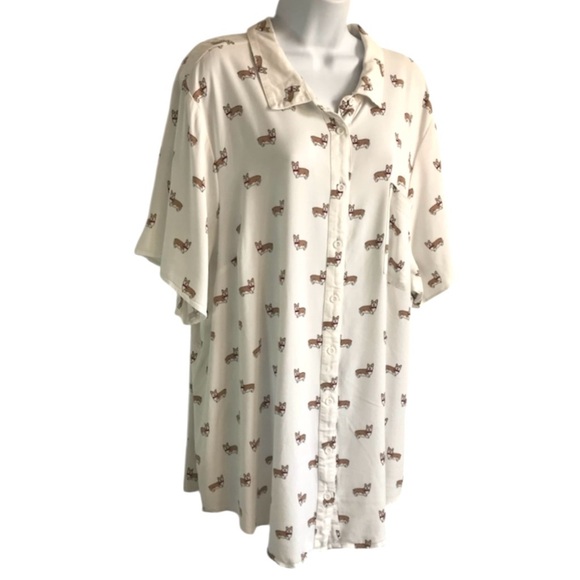 Torrid Women’s Corgie Print Stretch White Button Up SS Shirt plus size 4X in EUC - Picture 11 of 16